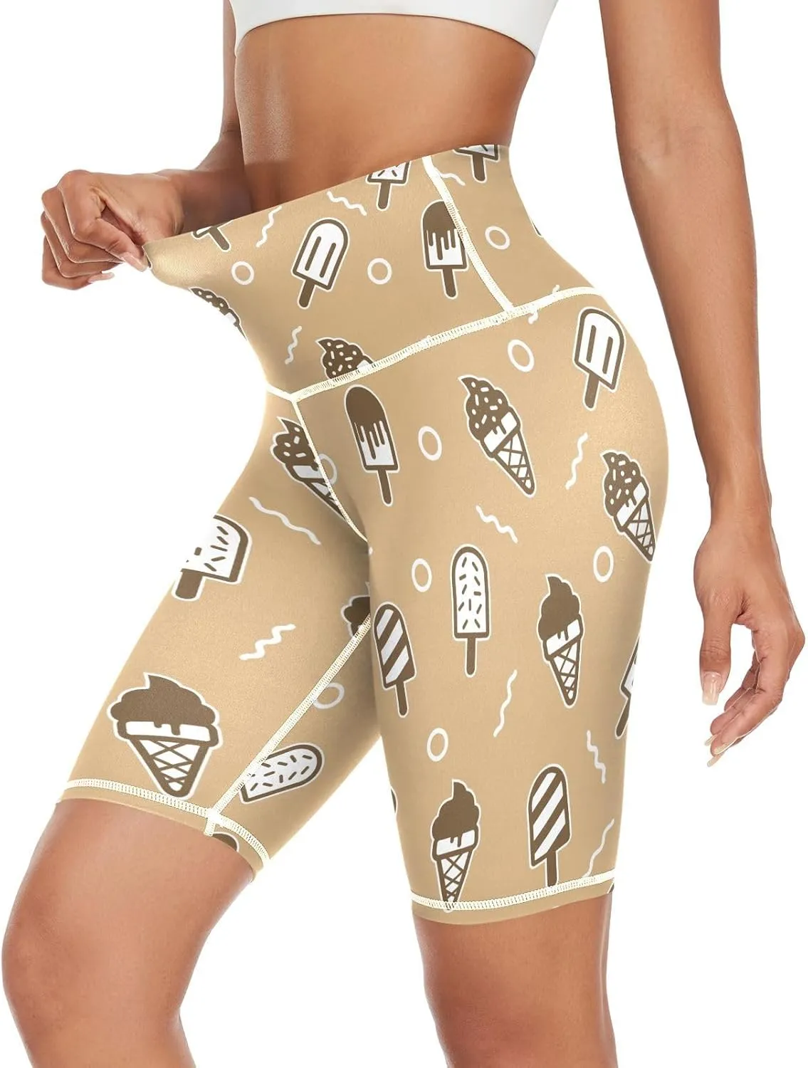 VKPSCHJ Women's Biker Shorts with Pocket High Waisted Yoga Workout Gym Running Shorts,Colorful Spiral Tummy Control Pants