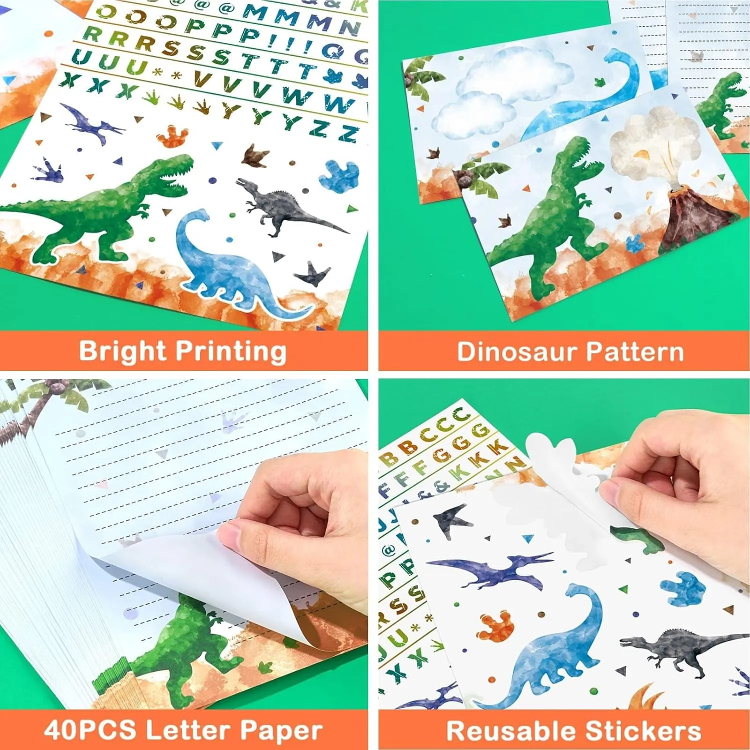 Wernnsai Kids Dinosaur Stationery Set - 72 PCS Boys Letter Writing Kit with Envelopes