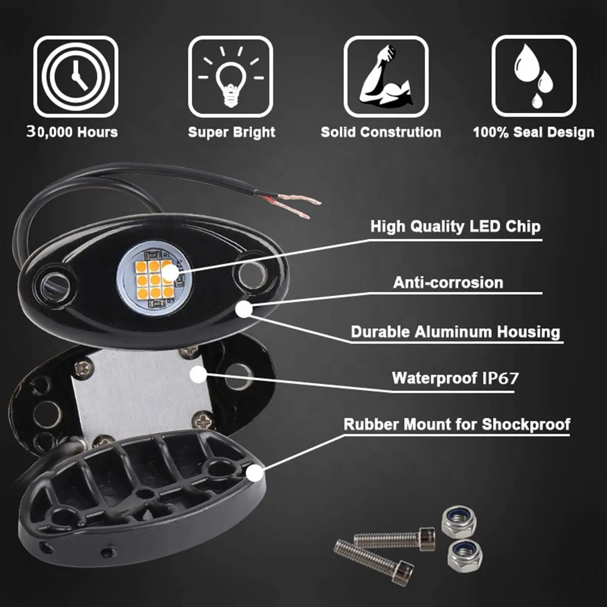 White LED Rock Lights, 4 Pods Neon 12V Waterproof Underglow Underbody Kit Crawler Crawling Dome Exterior Wheel Lights for ATV RZR UTV SUV Off-Road Auto Boat Motorcycle Glow Trail Rig Fender Lamp