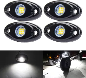 White LED Rock Lights, 4 Pods Neon 12V Waterproof Underglow Underbody Kit Crawler Crawling Dome Exterior Wheel Lights for ATV RZR UTV SUV Off-Road Auto Boat Motorcycle Glow Trail Rig Fender Lamp