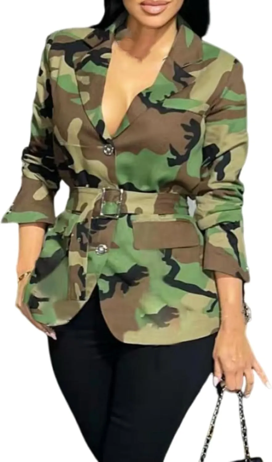 Women 2024 Fall Winter Oversized Camo Jean Blazer Jacket Long Sleeve Camouflage Denim Tops Fashion Trench Coats