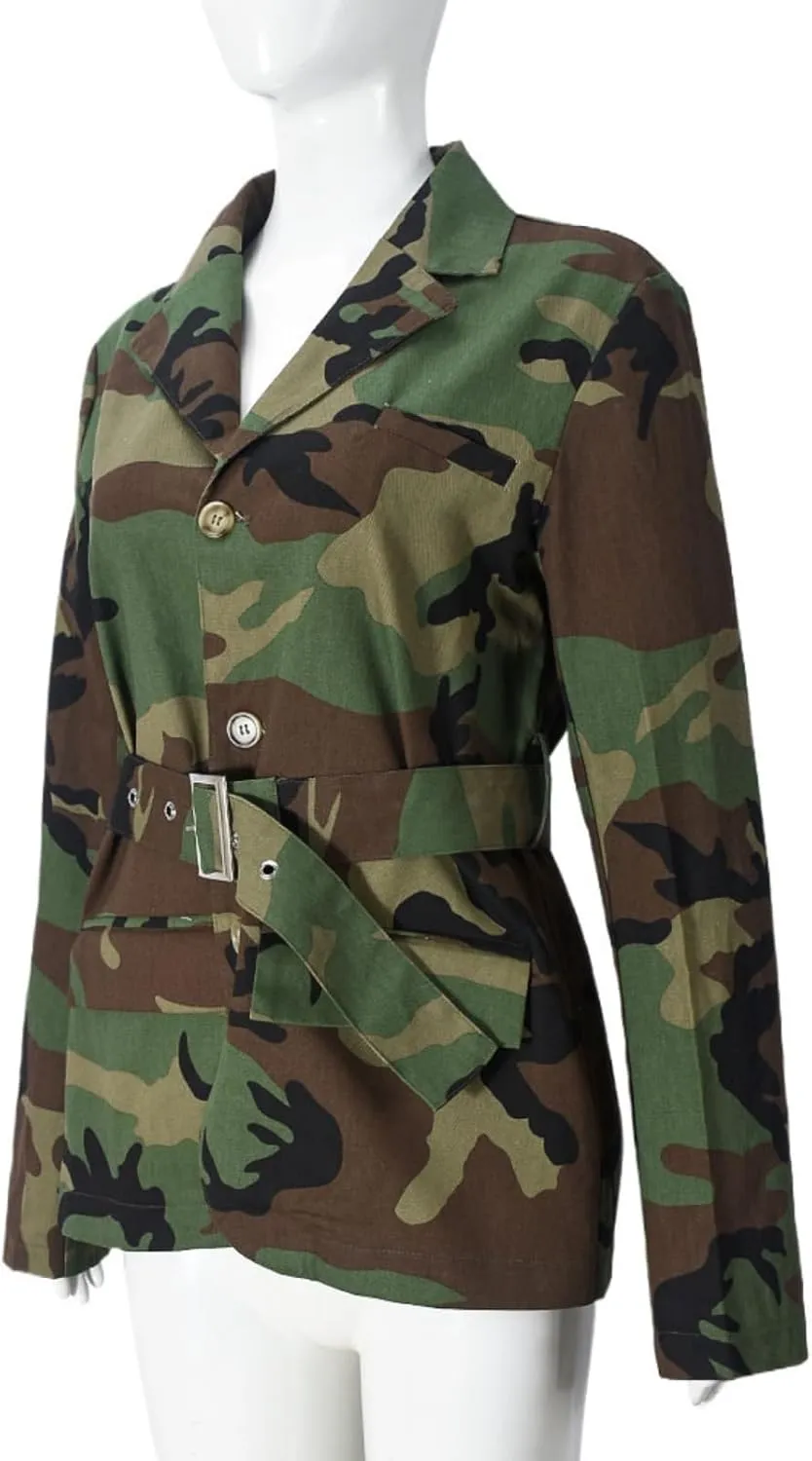 Women 2024 Fall Winter Oversized Camo Jean Blazer Jacket Long Sleeve Camouflage Denim Tops Fashion Trench Coats