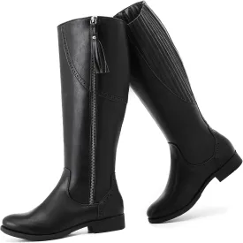 Women's Knee High Boots - Stylish and Comfortable Round Toe Low Heel Riding Combat Tall Boots with Side Zipper Closure for Fall and Winter Wear For Women.