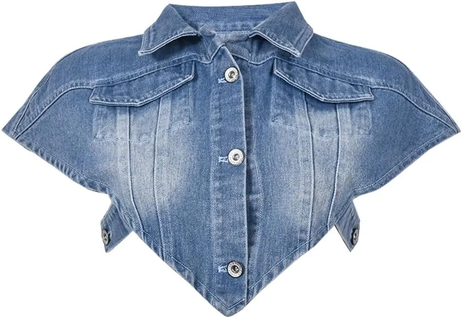 Womens Summer Cute Camo Button Down Cropped Jean Jacket Casual Lapel Outwear Denim Shirts Blouse Top