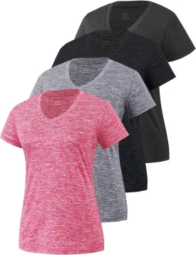 Xelky 3-4 Pack Women's Dry Fit Tshirt Short Sleeve Moisture Wicking Athletic Shirts Sport Activewear Tee V Neck Workout Top