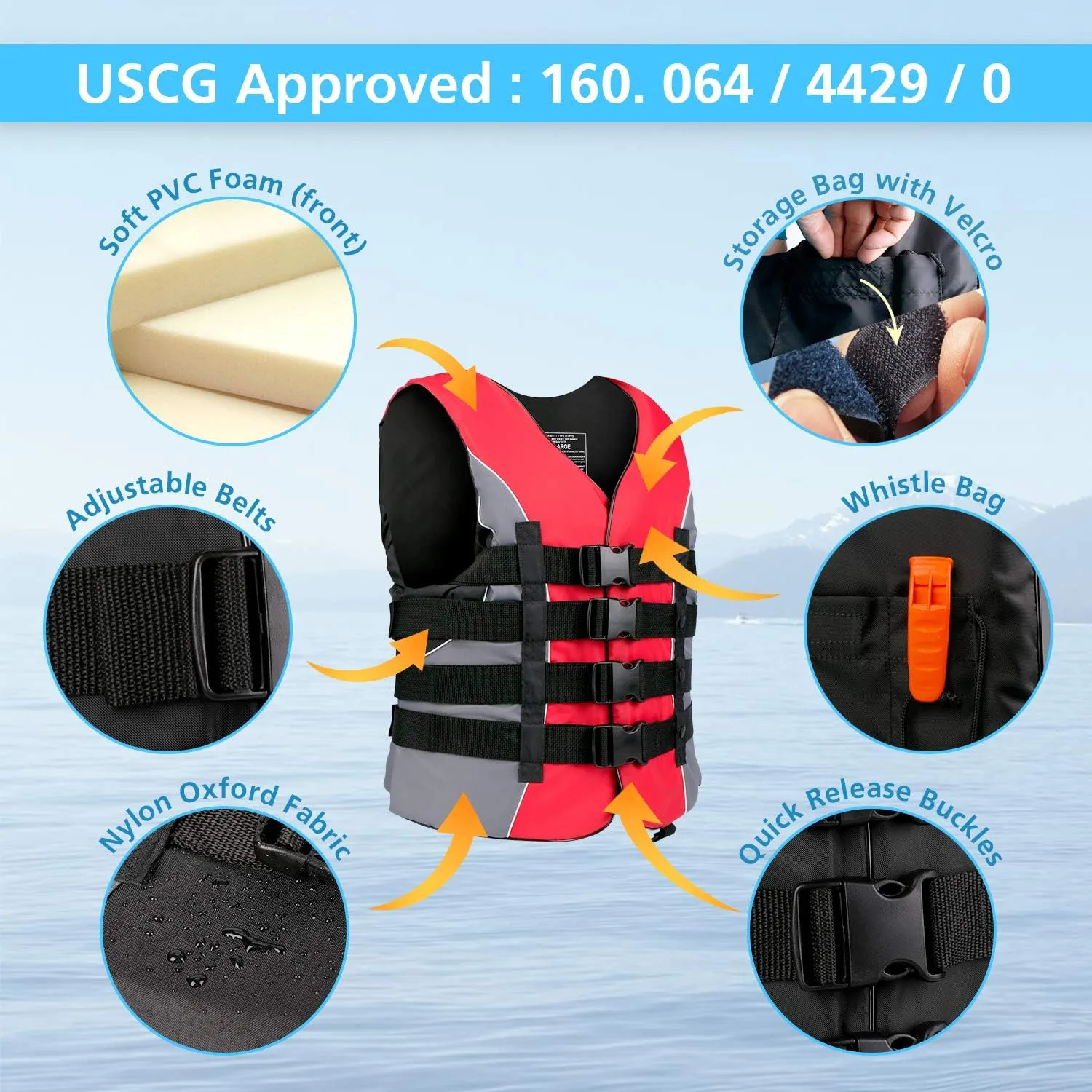 XGEAR Adult USCG Life Jacket Water Sports Life Vest