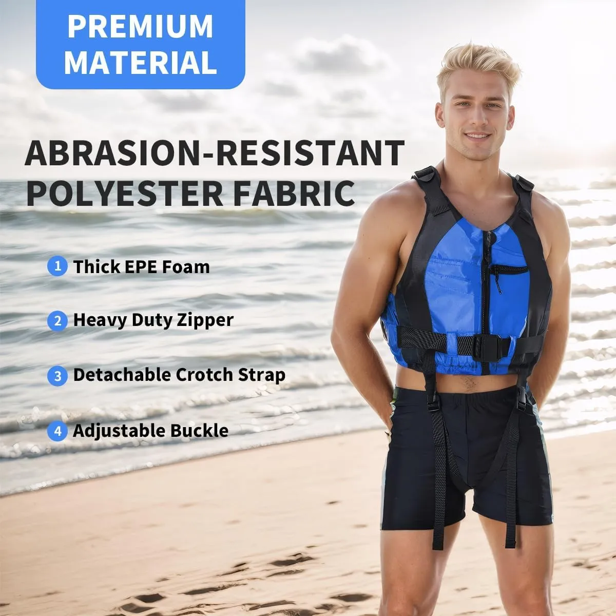 Yueta Swim Vest for Adults, Adjustable Crotch Strap, Buoyancy Aid Swim Jacket for Kayaking, Fishing, Watersports