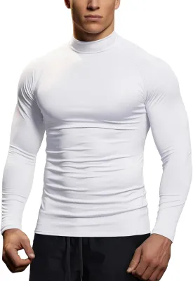 Zengjo Mens Mock Neck Long Sleeve Light Compression Shirts for Workout Running Thermal Athletic Baselayer Top