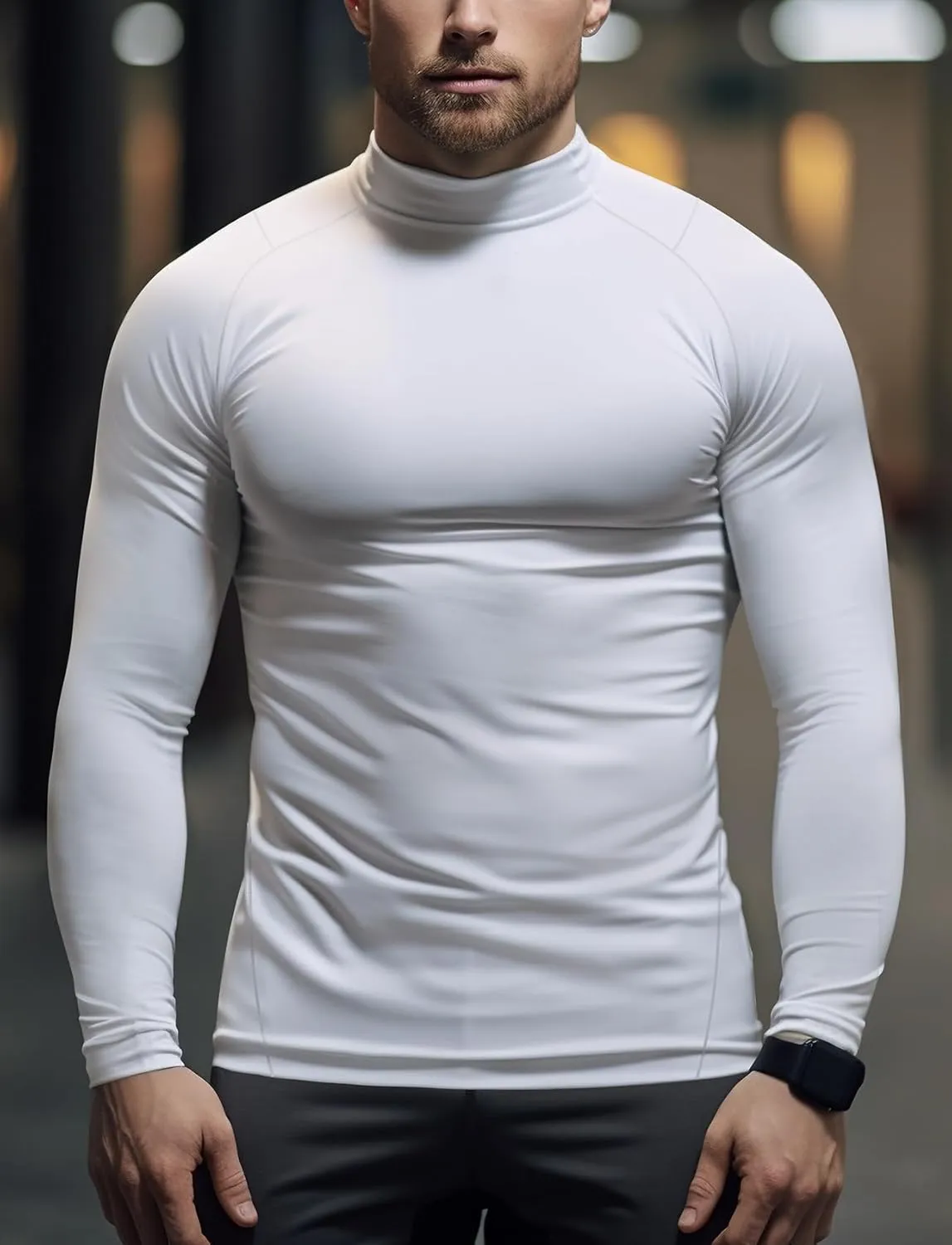 Zengjo Mens Mock Neck Long Sleeve Light Compression Shirts for Workout Running Thermal Athletic Baselayer Top